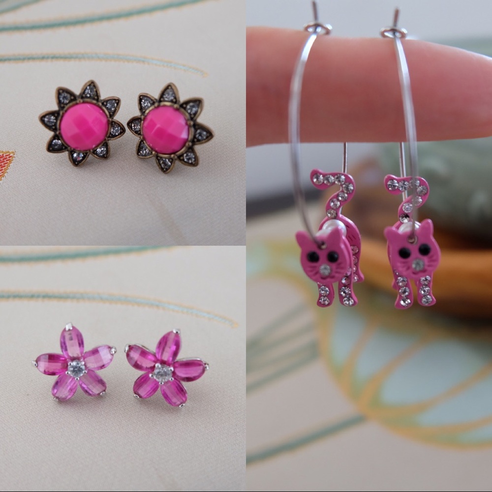 Rhinestone Pink Earrings Set